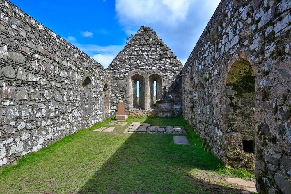 Ruins of a church near Ardmore on the island of Islay Scotland