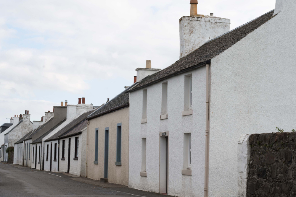 Row of white houses in Bowmore town, Islay